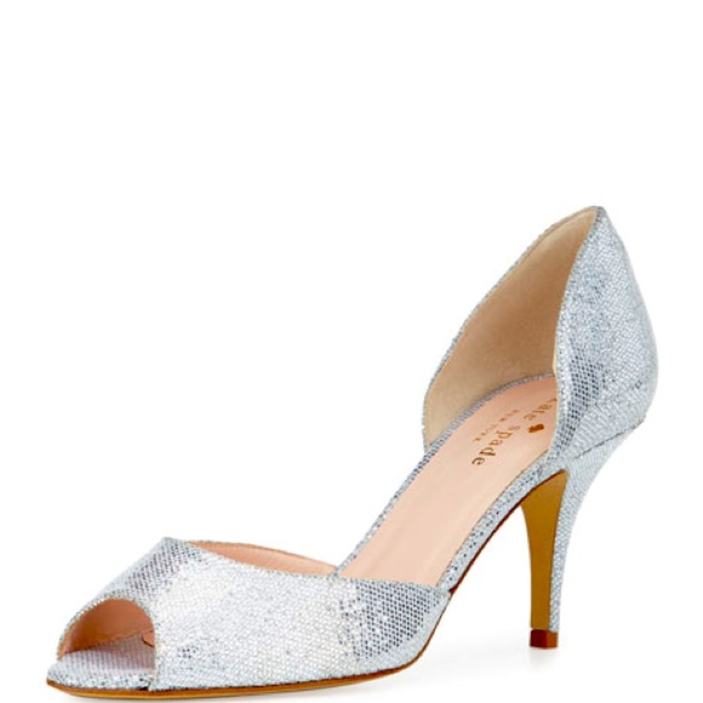 Kate spade sage silver starlight peep toe heel.  Worn once, excellent condition